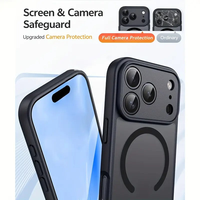 iPhone 17, 17 Air, 17 Pro, 17 Pro Max dėklas mėlynos spalvos matinis su magnetine danga ir pilna kameros apsauga