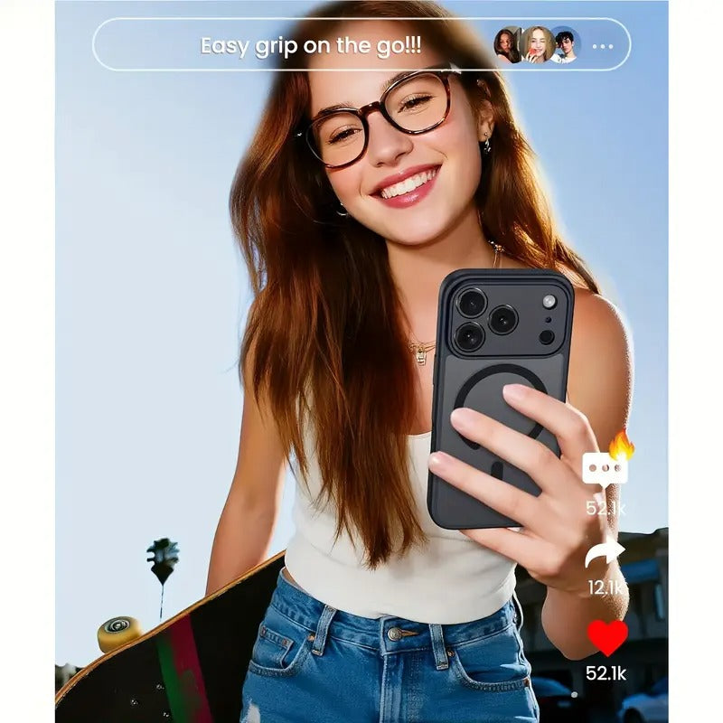 iPhone 17, 17 Air, 17 Pro, 17 Pro Max dėklas mėlynos spalvos matinis su magnetine danga ir pilna kameros apsauga