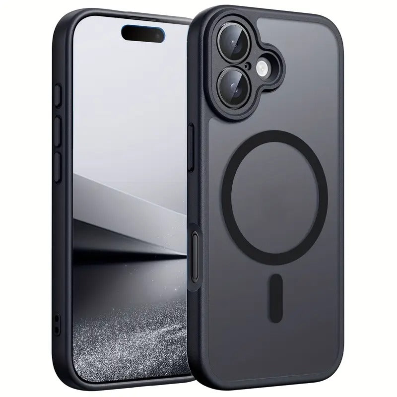 iPhone 17, 17 Air, 17 Pro, 17 Pro Max dėklas juodas matinis su magnetine danga ir pilna kameros apsauga