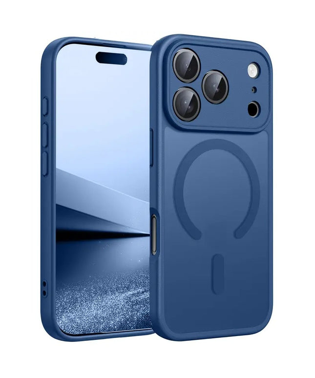 iPhone 17, 17 Air, 17 Pro, 17 Pro Max dėklas mėlynos spalvos matinis su magnetine danga ir pilna kameros apsauga