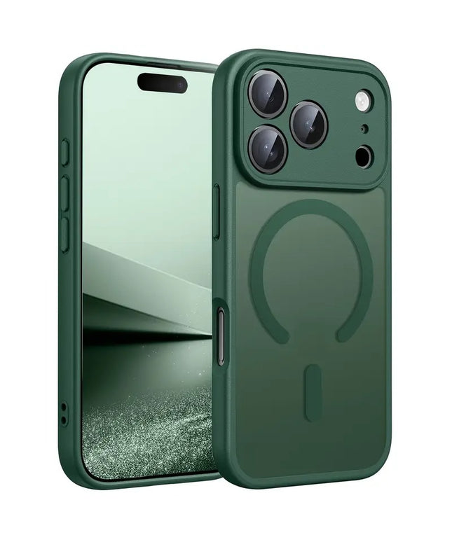 iPhone 17, 17 Air, 17 Pro, 17 Pro Max dėklas žalios spalvos matinis su magnetine danga ir pilna kameros apsauga
