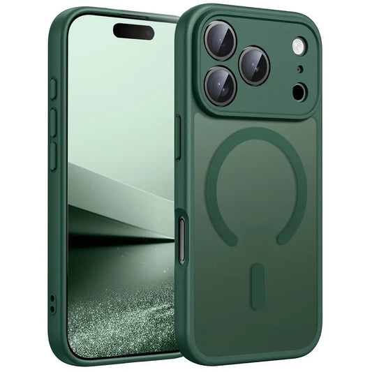 iPhone 17, 17 Air, 17 Pro, 17 Pro Max dėklas žalios spalvos matinis su magnetine danga ir pilna kameros apsauga