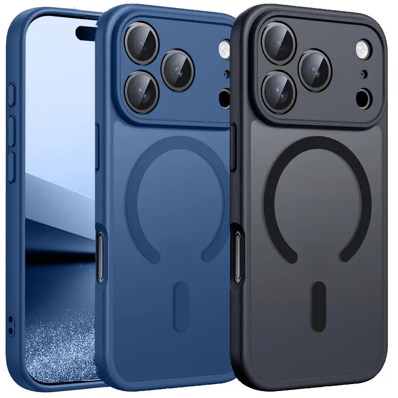 iPhone 17, 17 Air, 17 Pro, 17 Pro Max dėklas mėlynos spalvos matinis su magnetine danga ir pilna kameros apsauga