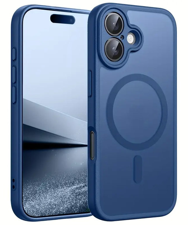 iPhone 17, 17 Air, 17 Pro, 17 Pro Max dėklas mėlynos spalvos matinis su magnetine danga ir pilna kameros apsauga