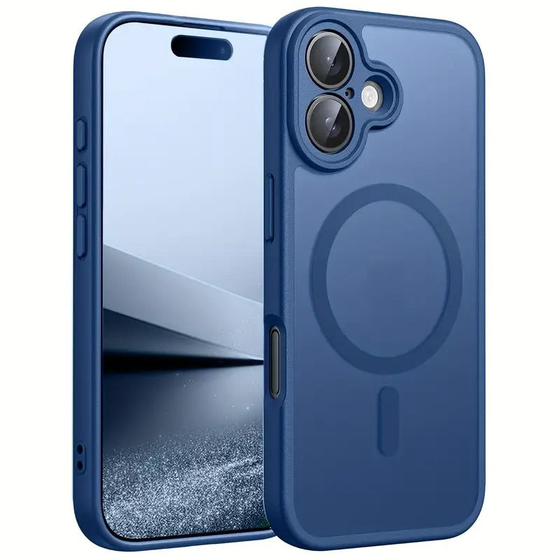 iPhone 17, 17 Air, 17 Pro, 17 Pro Max dėklas mėlynos spalvos matinis su magnetine danga ir pilna kameros apsauga