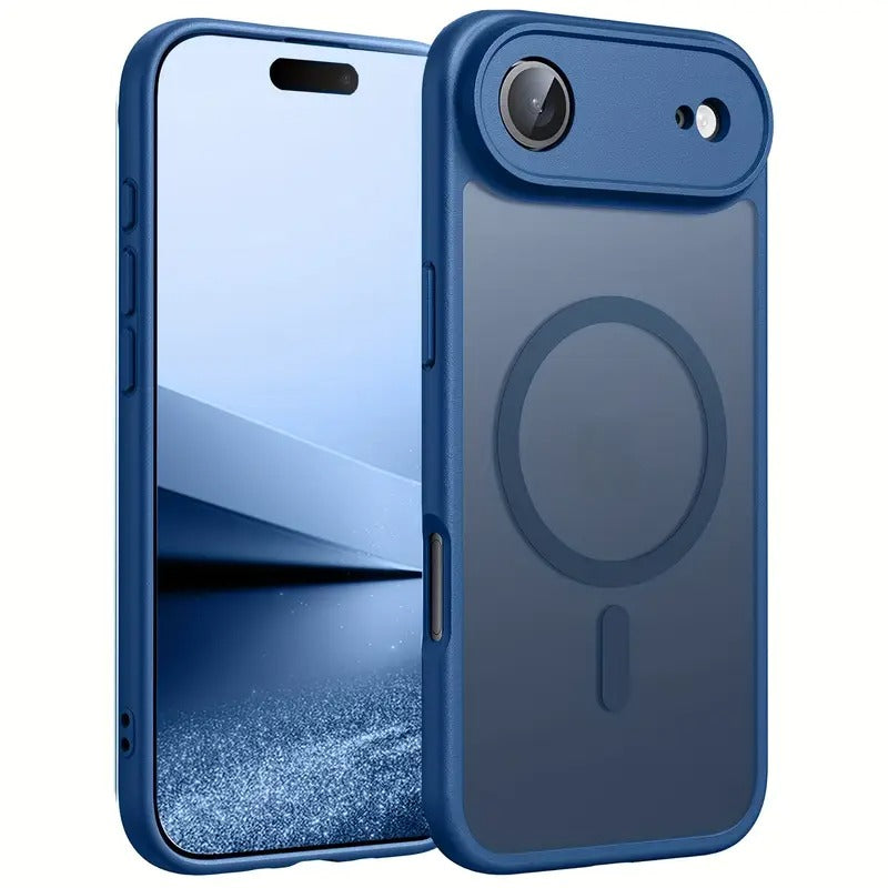 iPhone 17, 17 Air, 17 Pro, 17 Pro Max dėklas mėlynos spalvos matinis su magnetine danga ir pilna kameros apsauga