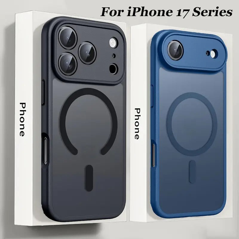 iPhone 17, 17 Air, 17 Pro, 17 Pro Max dėklas mėlynos spalvos matinis su magnetine danga ir pilna kameros apsauga