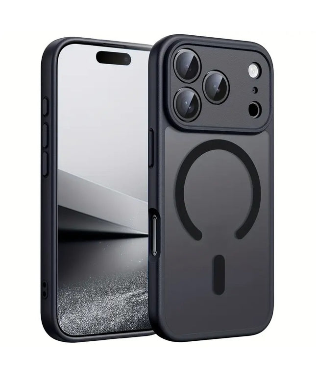 iPhone 17, 17 Air, 17 Pro, 17 Pro Max dėklas juodas matinis su magnetine danga ir pilna kameros apsauga