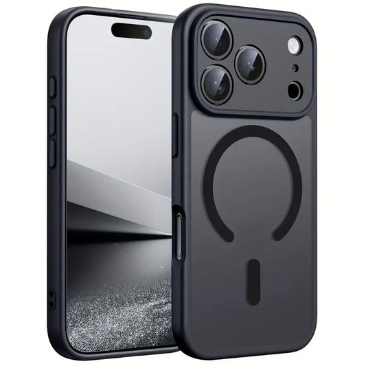 iPhone 17, 17 Air, 17 Pro, 17 Pro Max dėklas juodas matinis su magnetine danga ir pilna kameros apsauga