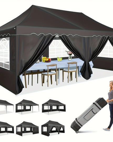 Juoda išsiskleidžianti pavėsinė 3x6 m su šoninėmis sienelėmis – tobula lauko šventėms, vestuvėms ir renginiams