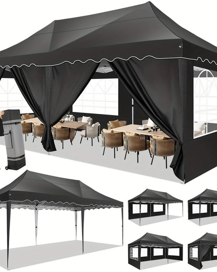 Juoda išsiskleidžianti pavėsinė 3x6 m su šoninėmis sienelėmis – tobula lauko šventėms, vestuvėms ir renginiams