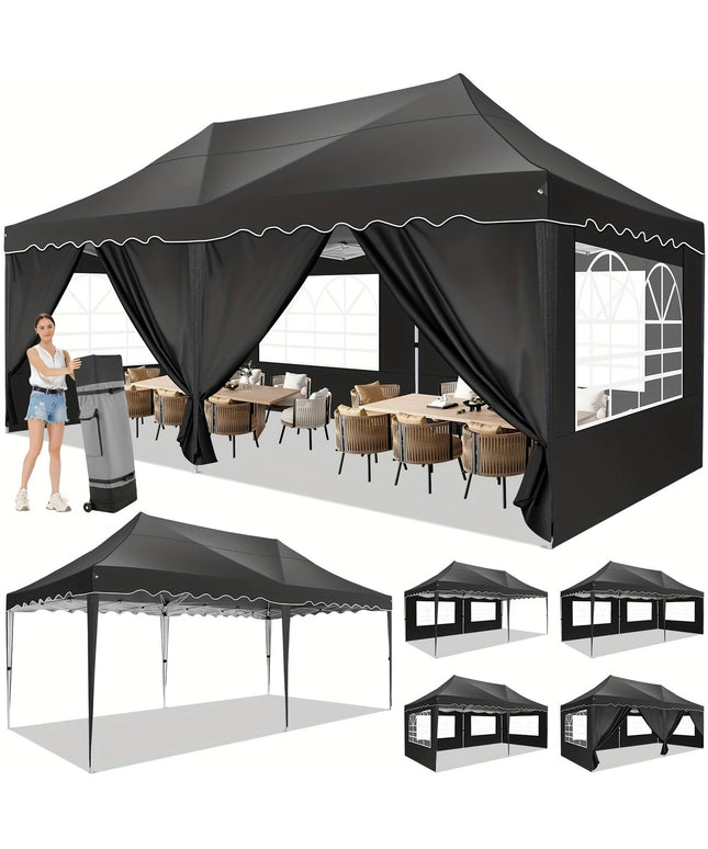 Juoda išsiskleidžianti pavėsinė 3x6 m su šoninėmis sienelėmis – tobula lauko šventėms, vestuvėms ir renginiams