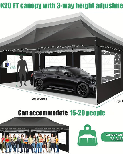 Juoda išsiskleidžianti pavėsinė 3x6 m su šoninėmis sienelėmis – tobula lauko šventėms, vestuvėms ir renginiams