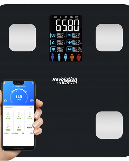 Išmaniosios analizės vonios svarstyklės Revolution POWER su Bluetooth ir BMI
