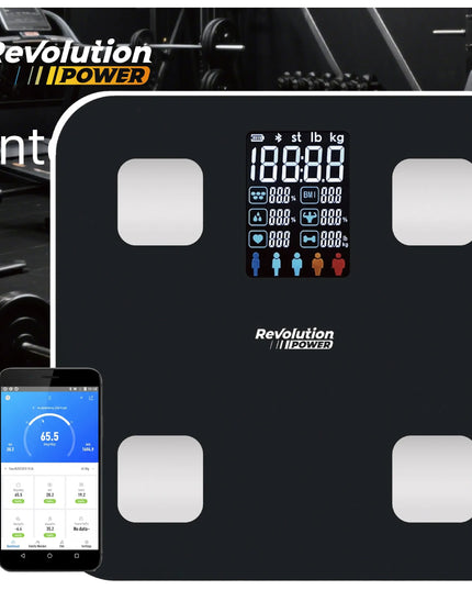 Išmaniosios analizės vonios svarstyklės Revolution POWER su Bluetooth ir BMI