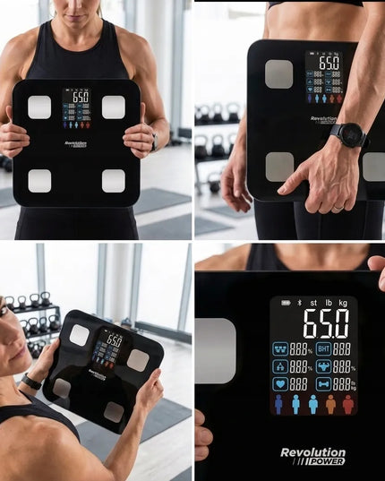 Išmaniosios analizės vonios svarstyklės Revolution POWER su Bluetooth ir BMI