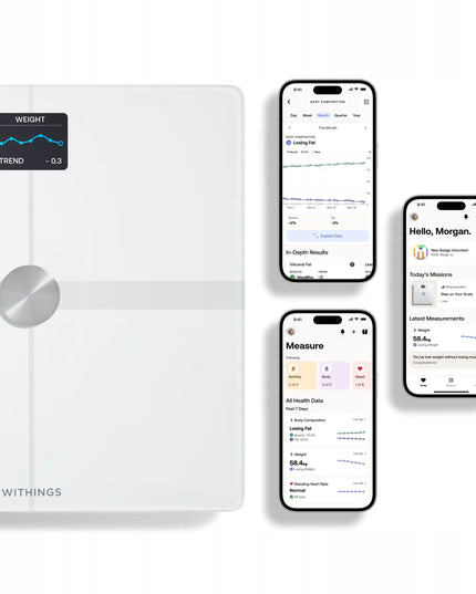 Išmaniosios svarstyklės Withings Body Smart, kūno sudėties analizė, širdies ritmas, baltos