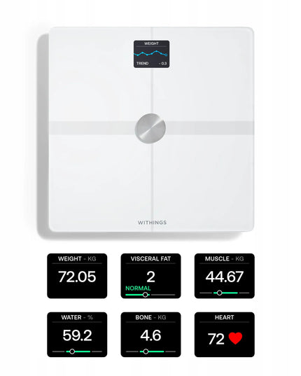 Išmaniosios svarstyklės Withings Body Smart, kūno sudėties analizė, širdies ritmas, baltos