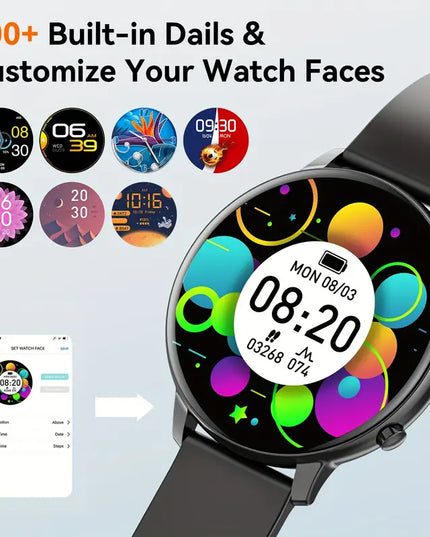 Išmanusis laikrodis moterims su belaidėmis skambučių funkcijomis, 3,53 cm ekranas, 100+ sporto režimų, su balso asistentu