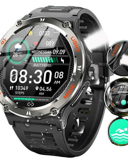 Išmanusis laikrodis vyrams, atsparus vandeniui, smūgiams, dulkėms, su sporto režimais, žingsniamačiu ir streso matavimu