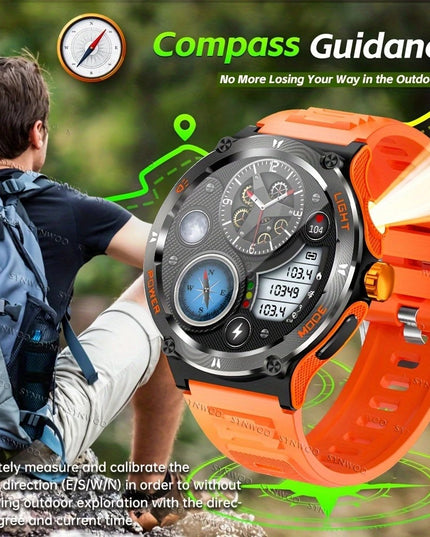 Išmanusis laikrodis vyrams, atsparus vandeniui, smūgiams, dulkėms, su sporto režimais, žingsniamačiu ir streso matavimu