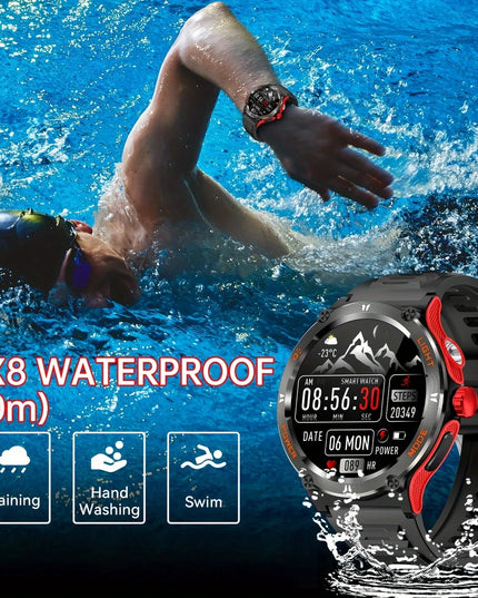 Išmanusis laikrodis vyrams, atsparus vandeniui, smūgiams, dulkėms, su sporto režimais, žingsniamačiu ir streso matavimu