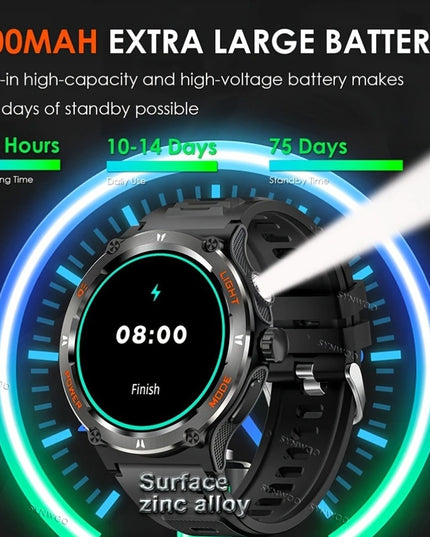 Išmanusis laikrodis vyrams, atsparus vandeniui, smūgiams, dulkėms, su sporto režimais, žingsniamačiu ir streso matavimu