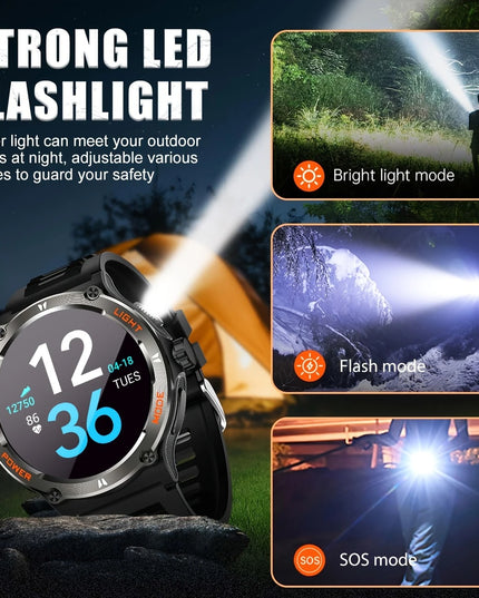 Išmanusis laikrodis vyrams, atsparus vandeniui, smūgiams, dulkėms, su sporto režimais, žingsniamačiu ir streso matavimu