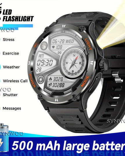 Išmanusis laikrodis vyrams, atsparus vandeniui, smūgiams, dulkėms, su sporto režimais, žingsniamačiu ir streso matavimu