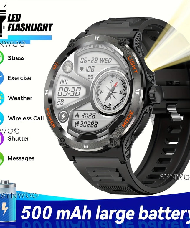 Išmanusis laikrodis vyrams, atsparus vandeniui, smūgiams, dulkėms, su sporto režimais, žingsniamačiu ir streso matavimu