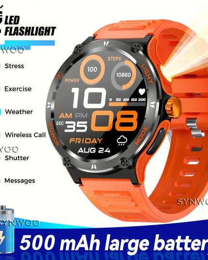 Išmanusis laikrodis vyrams, atsparus vandeniui, smūgiams, dulkėms, su sporto režimais, žingsniamačiu ir streso matavimu