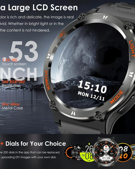 Išmanusis laikrodis vyrams, atsparus vandeniui, smūgiams, dulkėms, su sporto režimais, žingsniamačiu ir streso matavimu