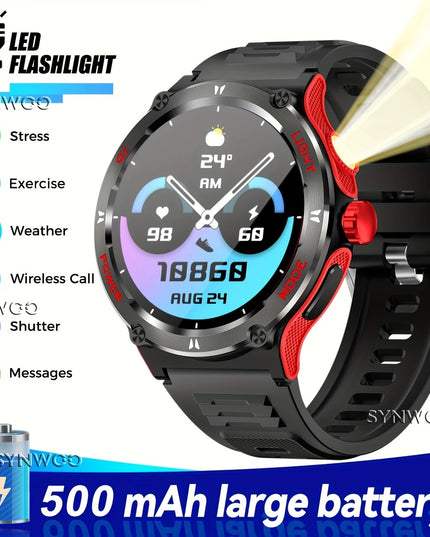 Išmanusis laikrodis vyrams, atsparus vandeniui, smūgiams, dulkėms, su sporto režimais, žingsniamačiu ir streso matavimu