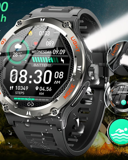 Išmanusis laikrodis vyrams, atsparus vandeniui, smūgiams, dulkėms, su sporto režimais, žingsniamačiu ir streso matavimu