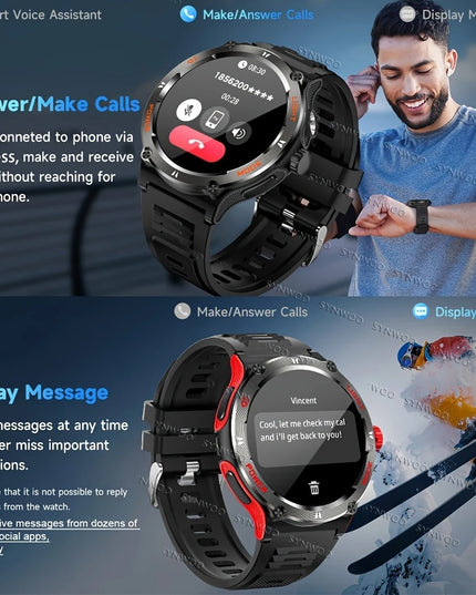 Išmanusis laikrodis vyrams, atsparus vandeniui, smūgiams, dulkėms, su sporto režimais, žingsniamačiu ir streso matavimu