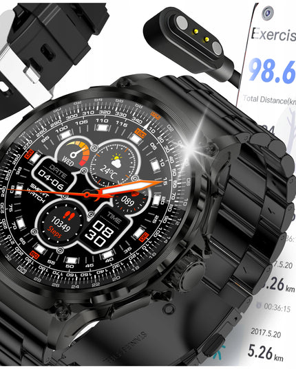 Elegantiškas išmanusis laikrodis vyrams – skambinimas, pranešimai, 710 mAh baterija, 2 dirželiai komplekte