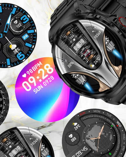 Elegantiškas išmanusis laikrodis vyrams – skambinimas, pranešimai, 710 mAh baterija, 2 dirželiai komplekte