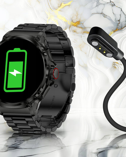 Elegantiškas išmanusis laikrodis vyrams – skambinimas, pranešimai, 710 mAh baterija, 2 dirželiai komplekte