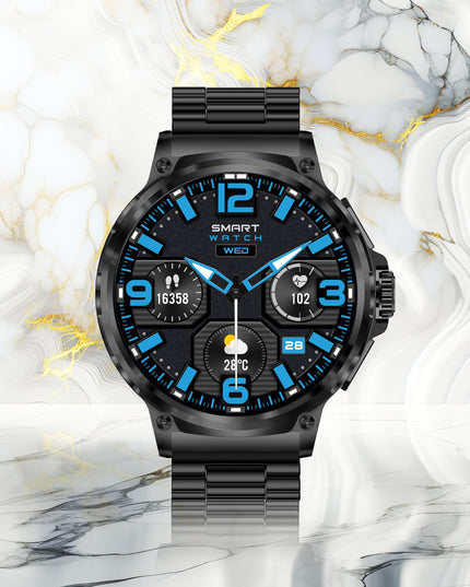 Elegantiškas išmanusis laikrodis vyrams – skambinimas, pranešimai, 710 mAh baterija, 2 dirželiai komplekte