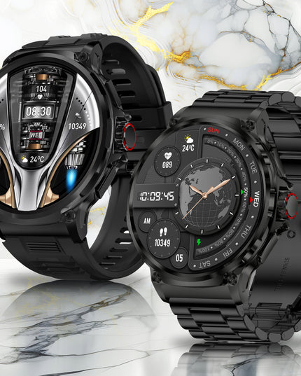 Elegantiškas išmanusis laikrodis vyrams – skambinimas, pranešimai, 710 mAh baterija, 2 dirželiai komplekte