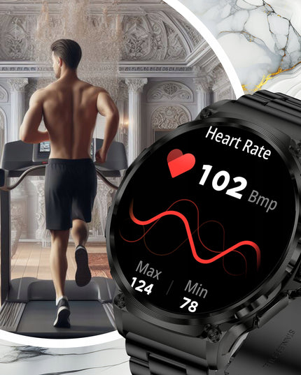 Elegantiškas išmanusis laikrodis vyrams – skambinimas, pranešimai, 710 mAh baterija, 2 dirželiai komplekte