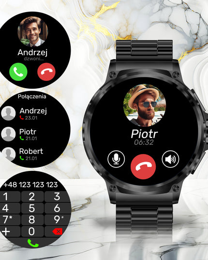 Elegantiškas išmanusis laikrodis vyrams – skambinimas, pranešimai, 710 mAh baterija, 2 dirželiai komplekte