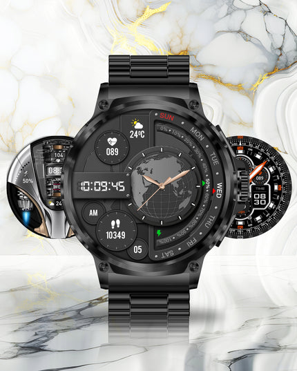 Elegantiškas išmanusis laikrodis vyrams – skambinimas, pranešimai, 710 mAh baterija, 2 dirželiai komplekte