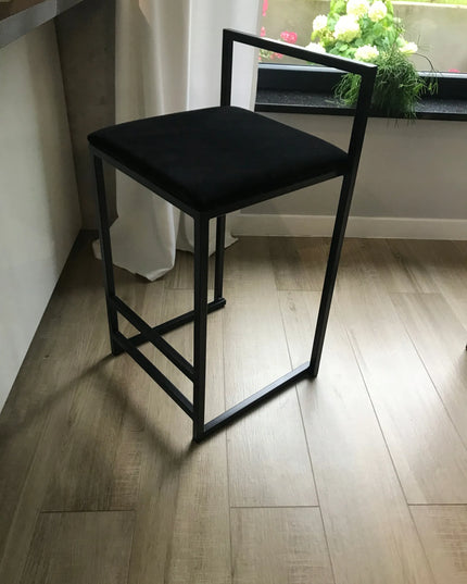JACKWELD loft stiliaus baro kėdė su atlošu, juoda, suvirinta, aptraukta veliūru