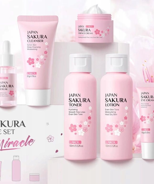 Japan Sakura Set pilnas 6 kosmetikos priemonių rinkinys veido priežiūrai