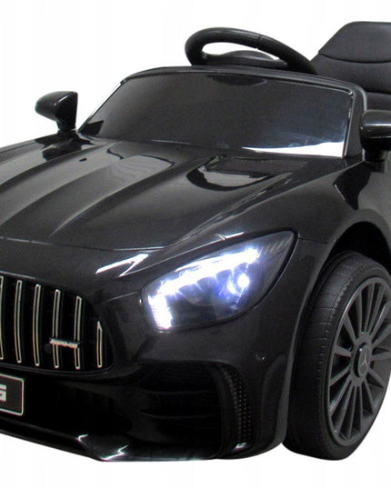Juodas elektromobilis Mercedes GTR-S, minkšti EVA ratai, odinė sėdynė, licencijuotas