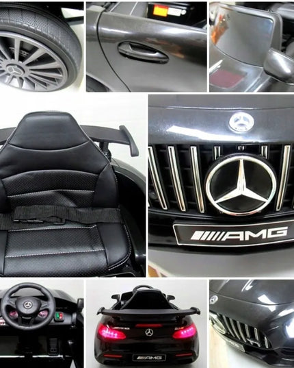 Juodas elektromobilis Mercedes GTR-S, minkšti EVA ratai, odinė sėdynė, licencijuotas