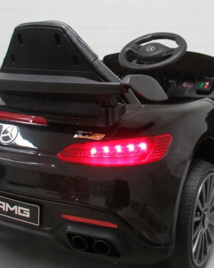 Juodas elektromobilis Mercedes GTR-S, minkšti EVA ratai, odinė sėdynė, licencijuotas