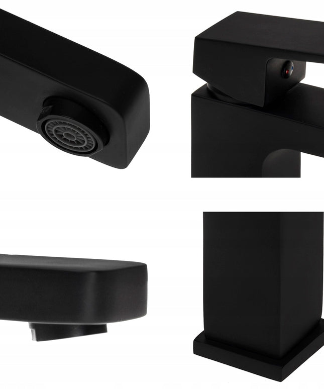 Juodas praustuvo maišytuvas, kvadratinis dizainas (Yoka)