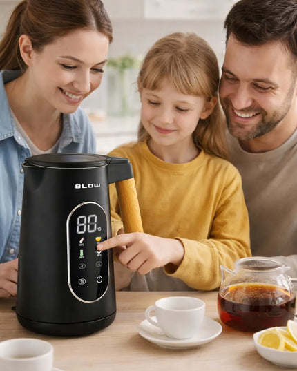Juodasis elektrinis virdulys 2500W 1,7L belaidis su temperatūros reguliavimu
